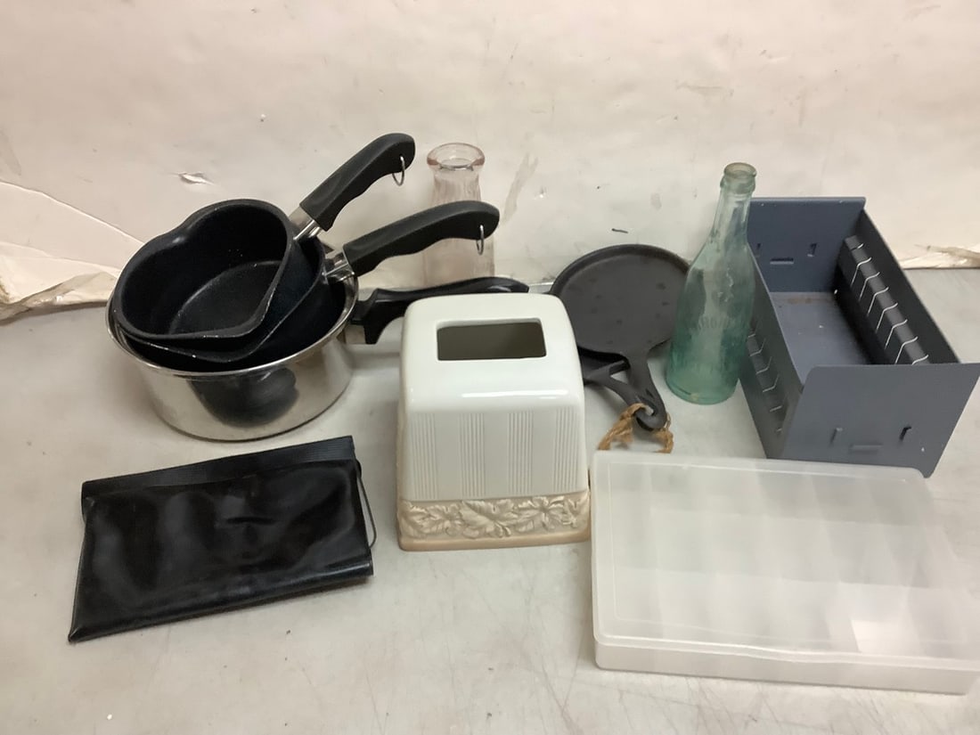 Glass Bottles, Various Pots/Pans, Ceramic Napkin Holder, and more (Tallest - 9.5in) (1 of 1)
