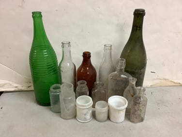 Vintage Glass Bottles (Tallest - 12.25in)