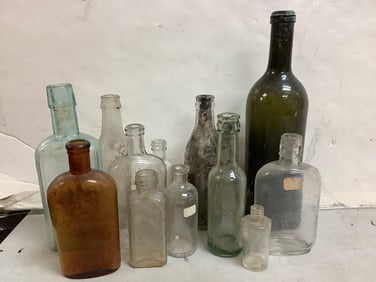 Vintage Glass Bottles (Tallest - 12.25in)