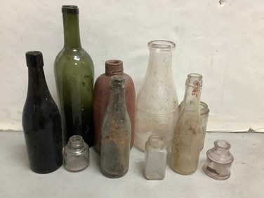 Vintage Glass Bottles (Tallest - 12.25in)
