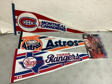 Sports Banners (29.5in long) and WWE Natalya Figurine