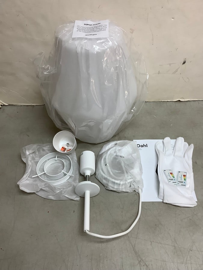 Dahl Pendant Light Fixture with Manual and Gloves - White: Dahl Pendant Light Fixture with Manual and Gloves - White