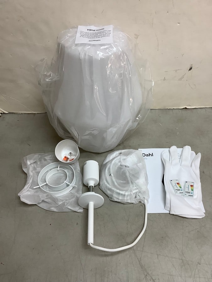 Dahl Pendant Light Fixture with Manual and Gloves - White: Dahl Pendant Light Fixture with Manual and Gloves - White