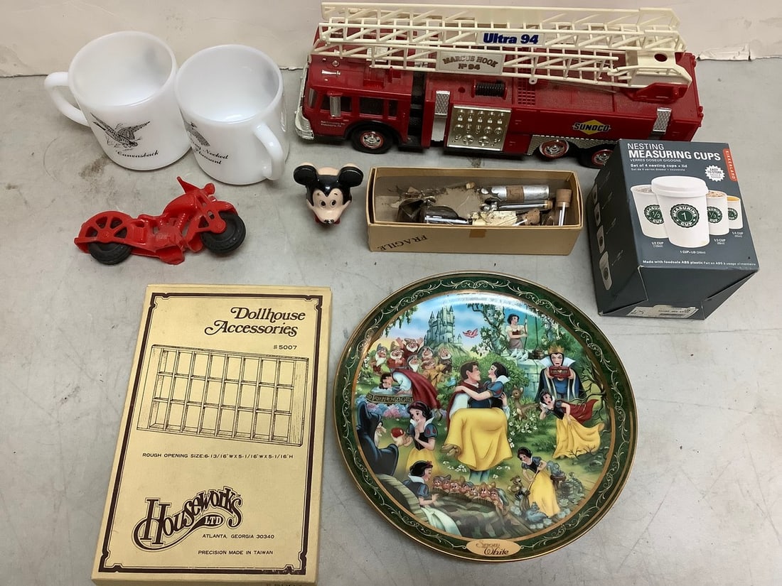 Sunoco firetruck, nesting measuring cups, Snow White decorative plate, and more (1 of 1)