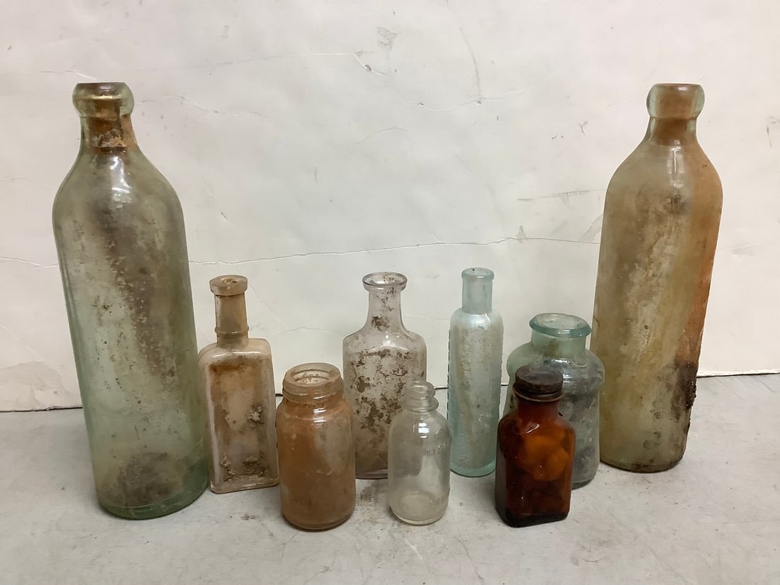 Vintage Glass Bottles (Tallest - 9.5in): Vintage Glass Bottles (Tallest - 9.5in)