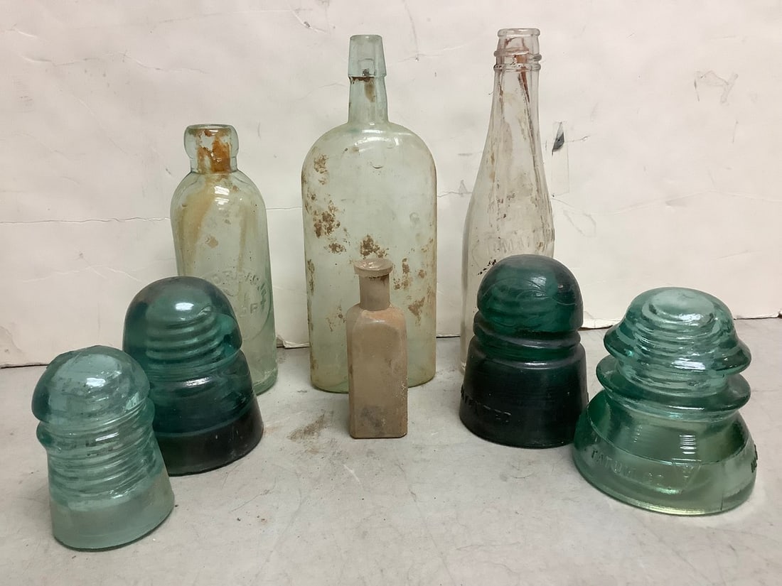 Vintage Glass Bottles (Tallest - 9.25in): Vintage Glass Bottles (Tallest - 9.25in)