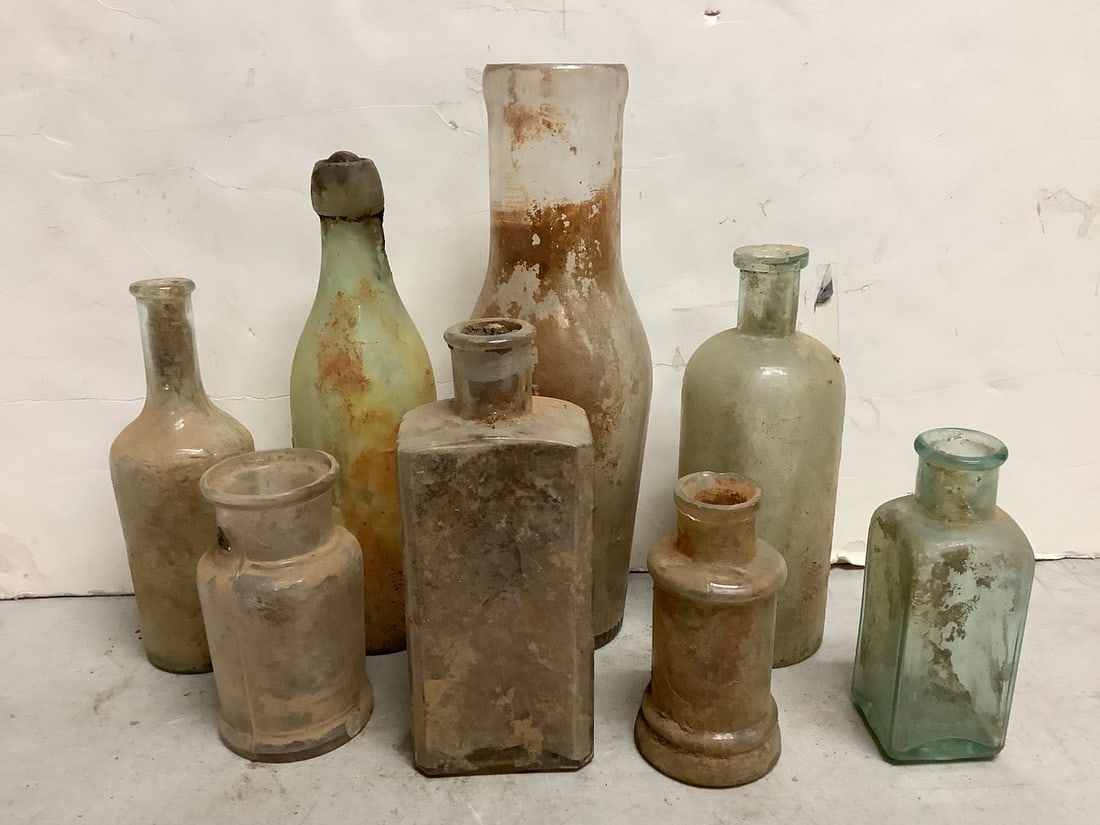 Vintage Glass Bottles (Tallest - 10.5in): Vintage Glass Bottles (Tallest - 10.5in)