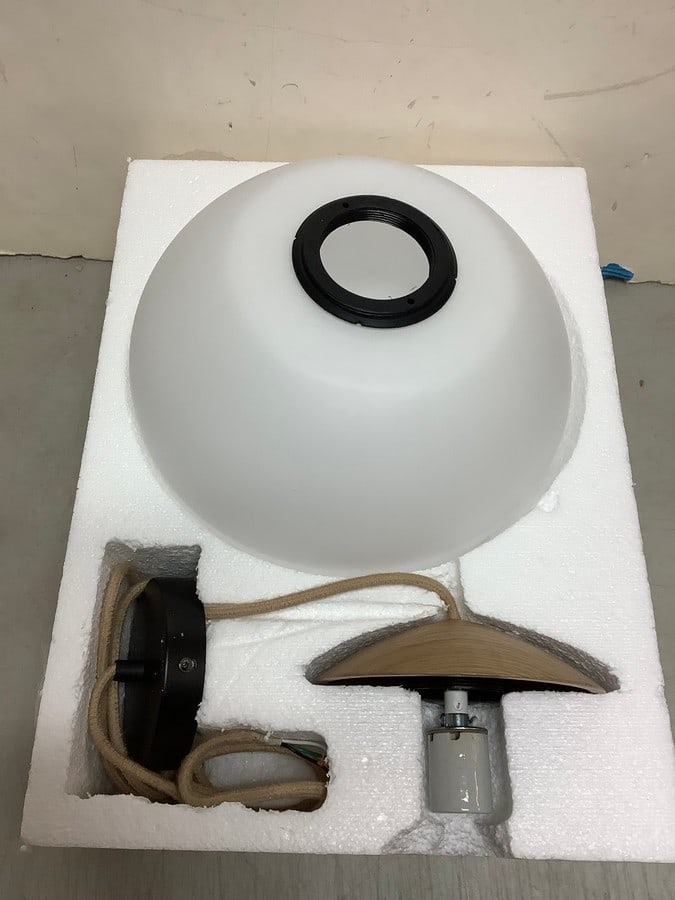 Acorn Pendant Light Fixture - Opal White Glass/Oiled Oak: Acorn Pendant Light Fixture - Opal White Glass/Oiled Oak