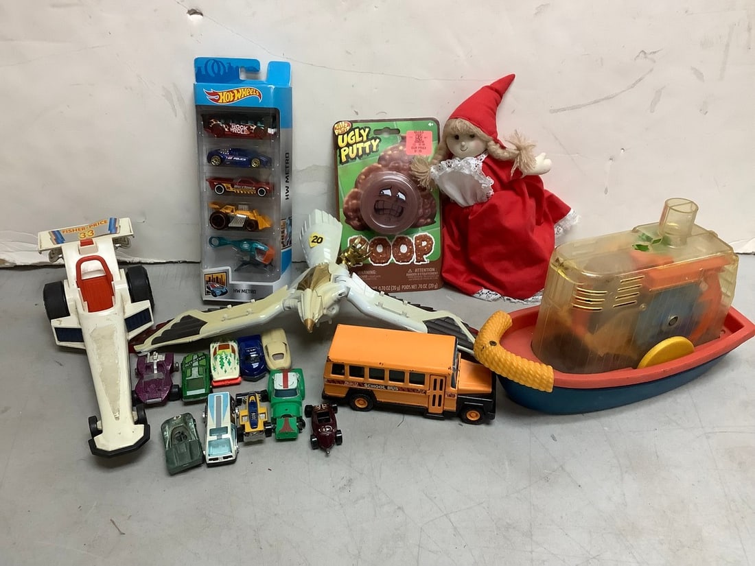 Hotwheels Cars, School Bus, Ugly Putty, 1974 Boat Toy, and more (1 of 1)