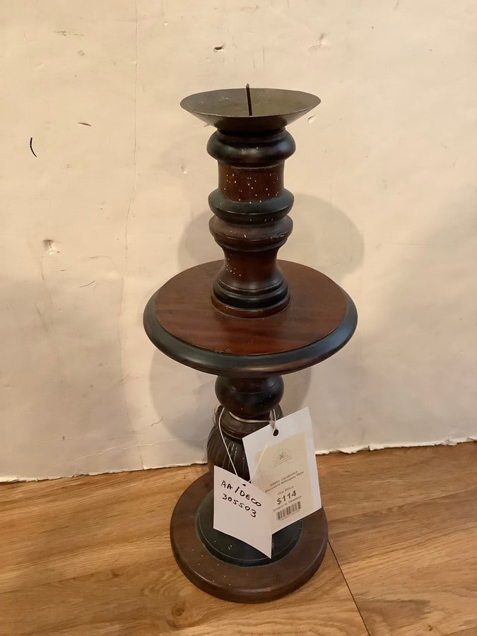 Mahogany candlestick carved signature holder(19in.tall): Mahogany candlestick carved signature holder(19in.tall)