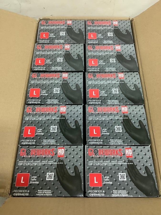 Gloveworks Heavy Duty Black Nitrile gloves(size:Large-full case 10 boxes-100 gloves each) (1 of 1)