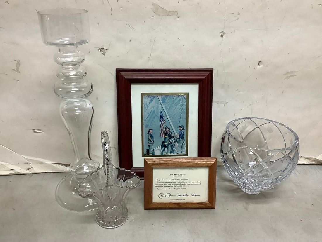 Framed 9/11 photographic print, crystal glass bowl, crystal glass basket, and more(tallest 18.5in.) (1 of 1)