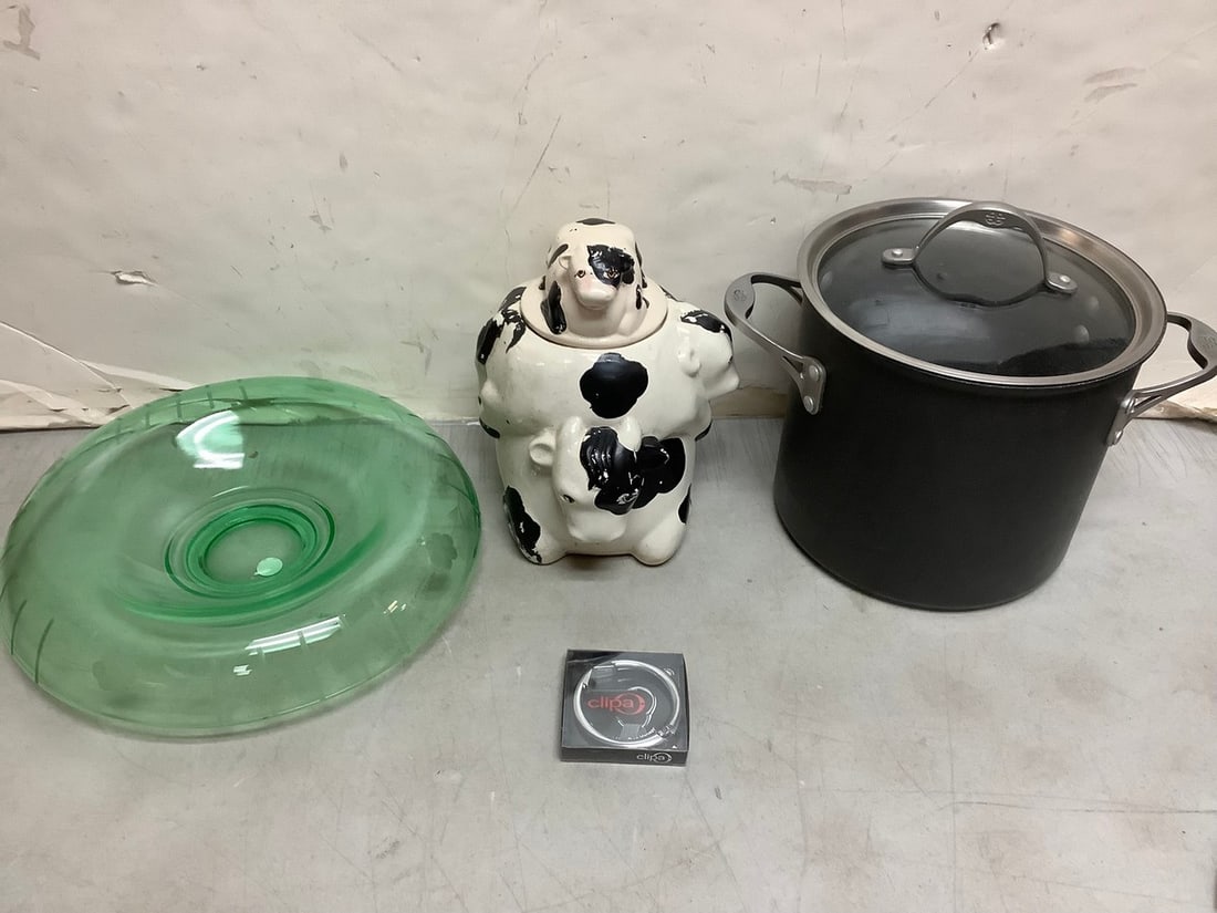 Loonco ceramic cow jar(10in.tall), Calphalon pot, and more: Loonco ceramic cow jar(10in.tall), Calphalon pot, and more