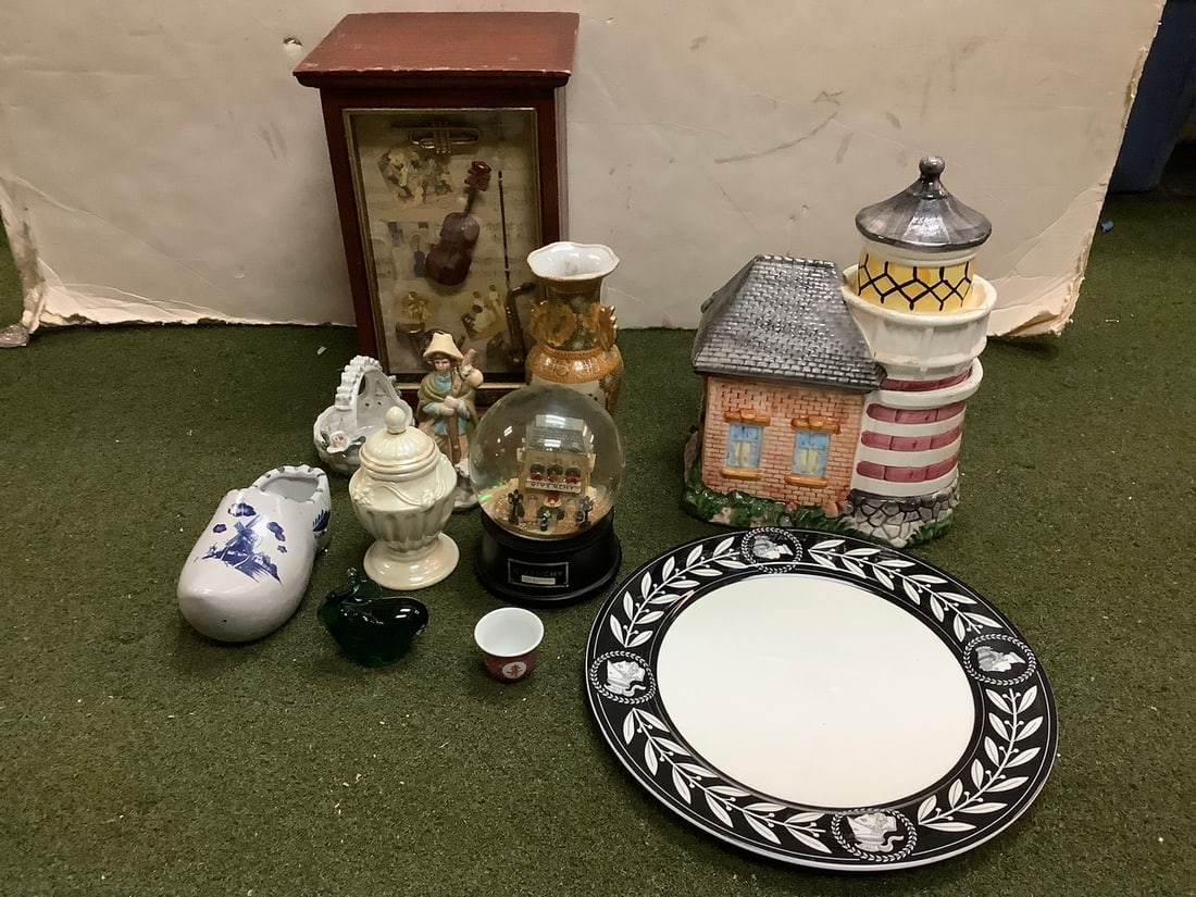 Wooden CD chest organizer(12.75in.x8.5in.x8.5in.), Casual Victoria Beale plate, ceramic lighthouse (1 of 1)