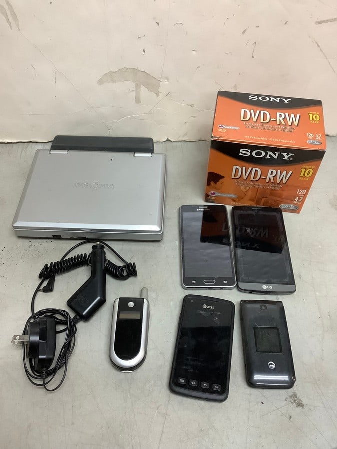 Sony blank DVD's, Insignia DVD player, and various phones(unknown working condition) (1 of 1)