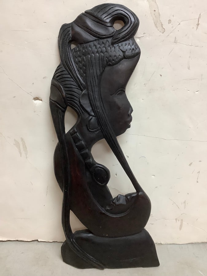 Wooden woman carrying baby statue(18.5in.long): Wooden woman carrying baby statue(18.5in.long)