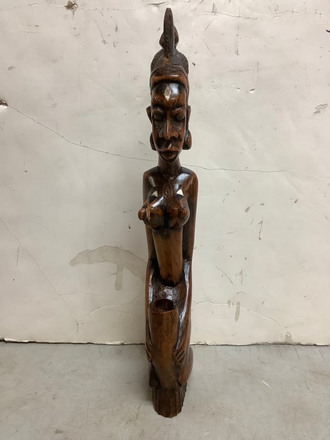 Hand carved bone and wood woman statue(15in.tall): Hand carved bone and wood woman statue(15in.tall)