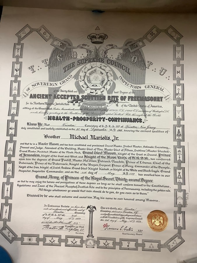 32nd degree scottish rite certificate of freemasonry(16.5inx21.5in) (1 of 1)