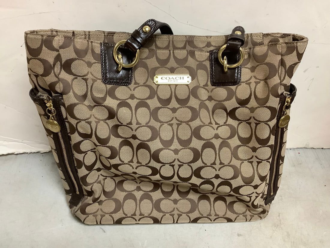 Authentic Coach Gallery Signature Zip Tote Brown Canvas with Leather Trim (1 of 1)