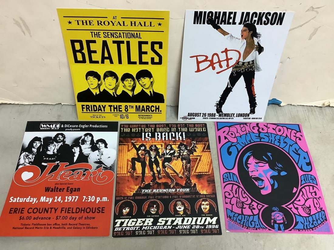 Concert Repo Cardstock Poster Lot - The Beatles, Stones, Kiss and more (8inx10in): Concert Repo Cardstock Poster Lot - The Beatles, Stones, Kiss and more (8inx10in)
