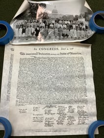 U.S. Declaration Ephemera (14.5inx16.5in) and Black and White Wolf Hill School Photograph