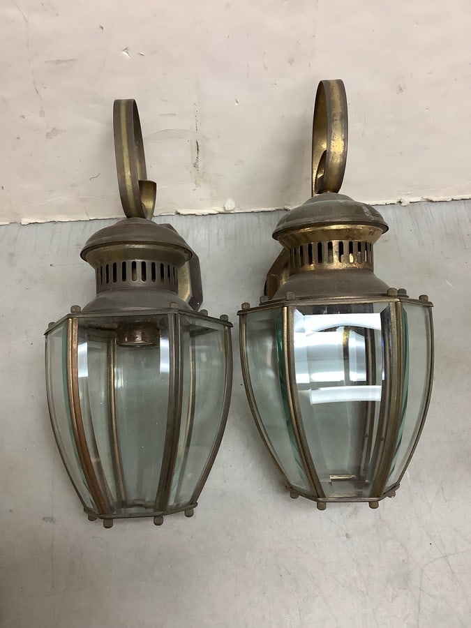 Vintage Brass Beveled Glass 6 Sided Hexagon Wall Lamps (16in Long) (1 of 1)