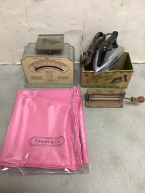 Barby-Jo's toy electric iron, vintage springless postal scale, and more