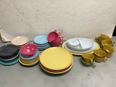 Allied Chemical plastic mugs(2.25in.tall) , Boonton plates, and more