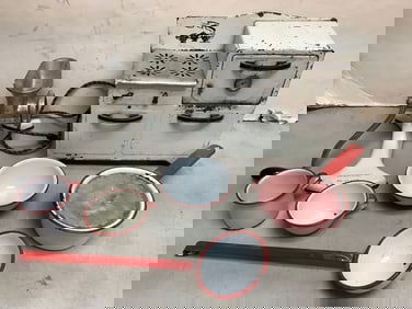 Empire electric toy stove(11.25in.tall), vintage Enterprise meat grinder chopper, and more