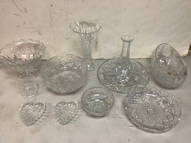 Crystal cut glass vases, bowls, and more(tallest 9.75in.)