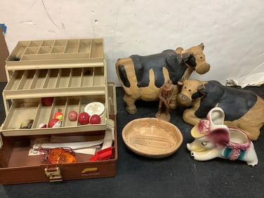 Ceramic planter, fishing supplies organizer, and more(tallest 11in.)