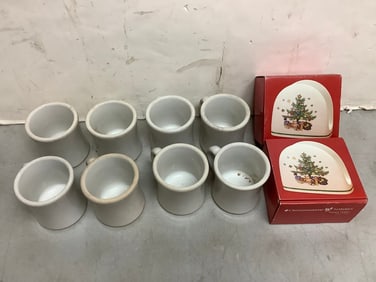 Ceramic napkin holders and Victor mugs(3.75in.tall)