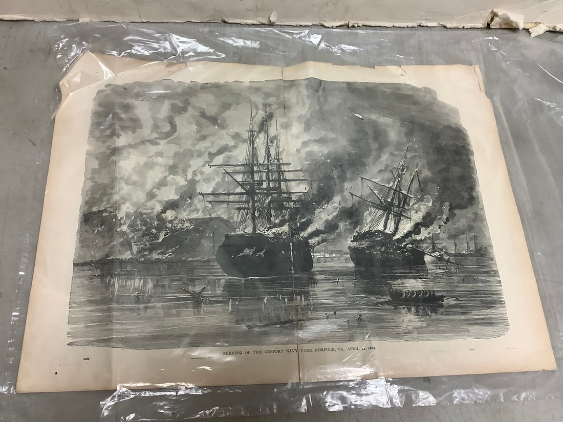 Burning of the Gosport Navy Yard, Norfolk, VA Civil War Print - April 21 1861 (23.5inx16.75in): Burning of the Gosport Navy Yard, Norfolk, VA Civil War Print - April 21 1861 (23.5inx16.75in)