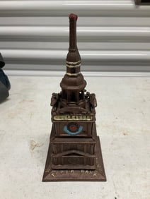 vintage cast iron tower bank