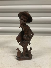 hand carved wooden man and ducks statue stand 8" tall