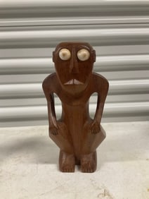 Palau Micronesia Carved Wood Squatting Ancestor Statue 11" tall