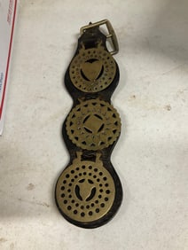lot of 3 horse brasses on leather from england