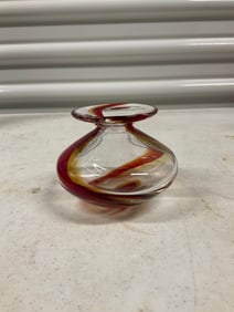 small decorative art glass bottle without lid 3.5" tall