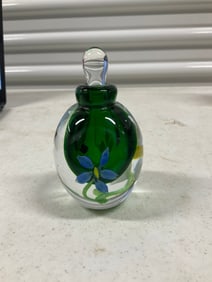gorgeous glass green perfume bottle 5" tall