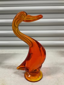 vintage viking glass large persimmon duck stands 10" tall