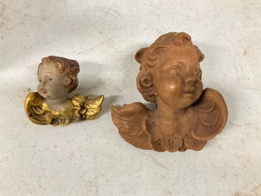 lot of 2 wooden cherubs largest is 5x4"