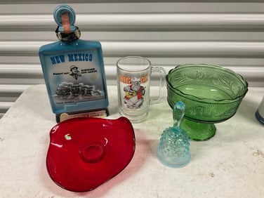 lot of depression glass, decanter and more