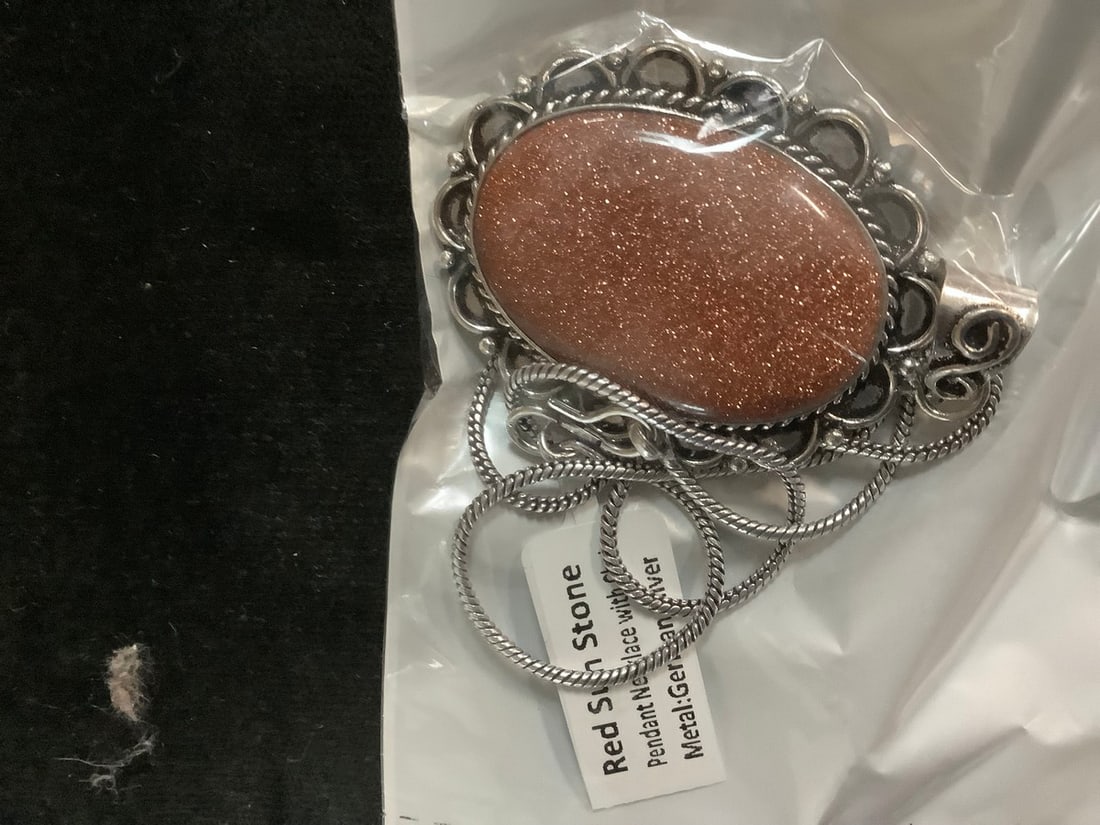 NEW german silver Pendant necklace with chain red sun stone (1 of 1)