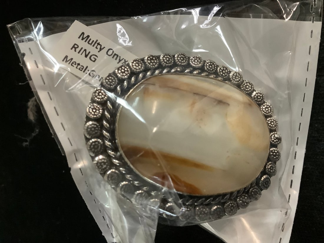 NEW german silver ring Multy onyx size 9 (1 of 1)