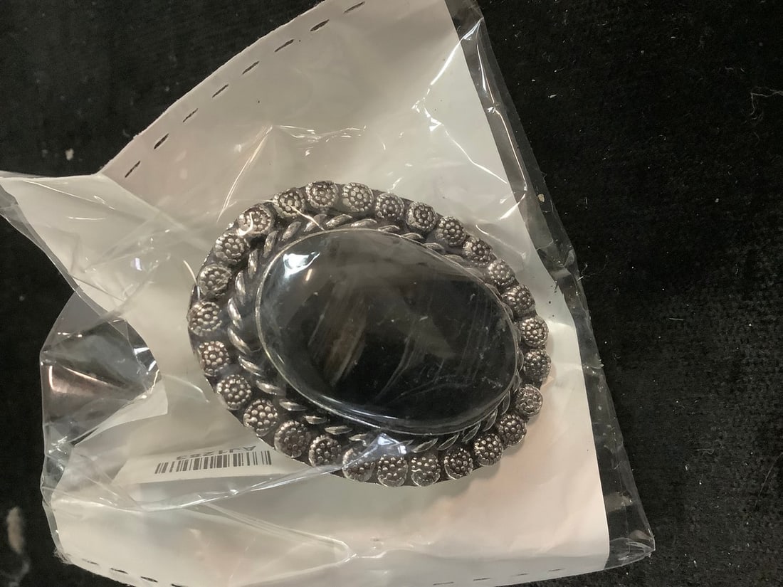 NEW german silver ring banded onyx size 8 (1 of 1)