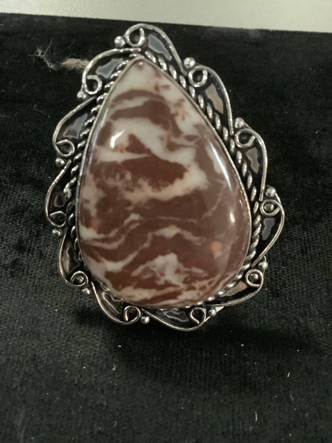 NEW german silver ring Coffee jasper size 9 (1 of 1)