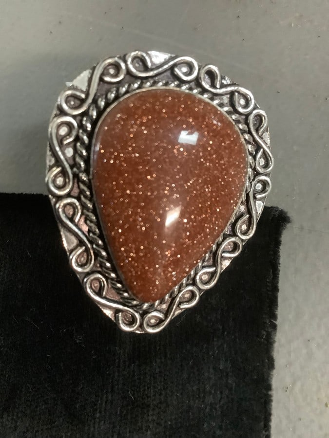 NEW german silver ring red sun stone size 7 (1 of 1)
