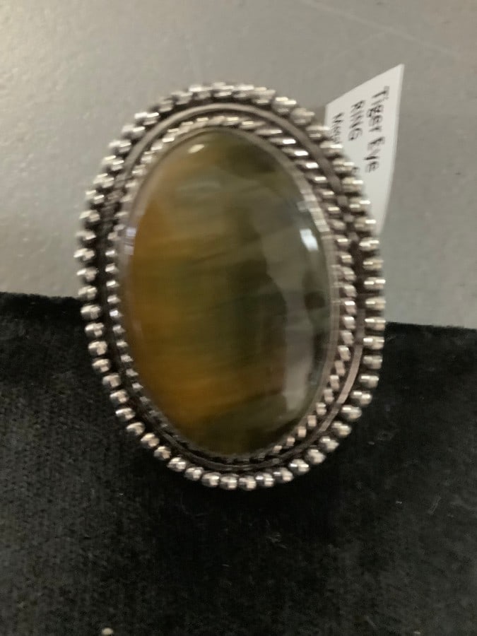 NEW german silver ring tiger eye size 7 (1 of 1)