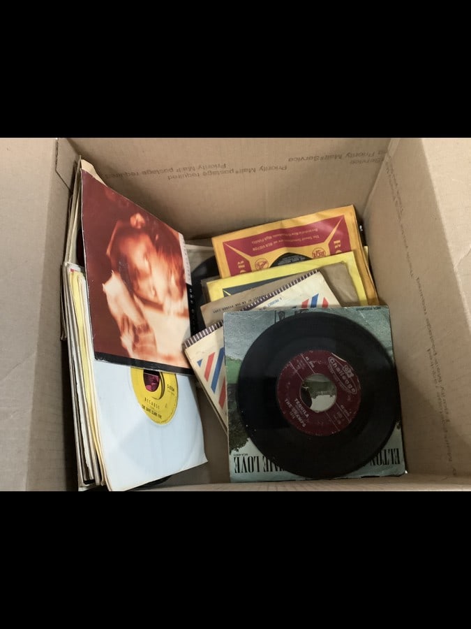 box full of vintage 45 rock records (1 of 1)