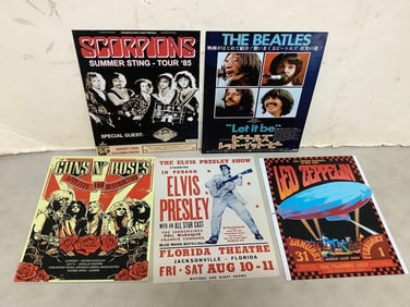Rock Concert Repo Cardstock Poster Lot - Beatles, Zeppelin, Scorpions and more (8inx10in)
